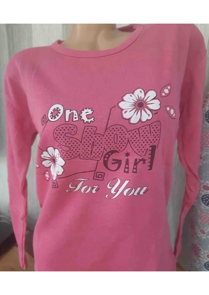 Pembe Uzun Kollu Desenli Üst ve Desenli Uzun Alt Kadın Pijama Takımı modelleri