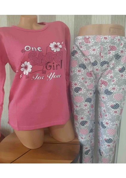 Pembe Uzun Kollu Desenli Üst ve Desenli Uzun Alt Kadın Pijama Takımı fırsatları
