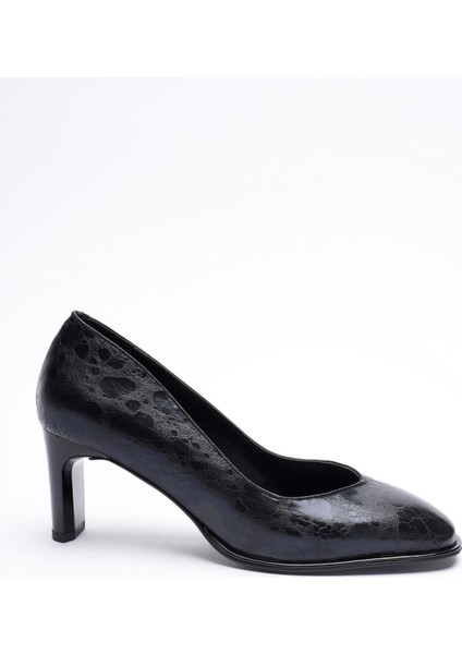 Kadın Deri Topuklu Ayakkabı 6.5 cm Siyah Benekli Marbina modelleri