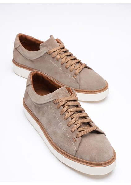 Erkek Hakiki Deri Süet Sneaker Vizon Arel