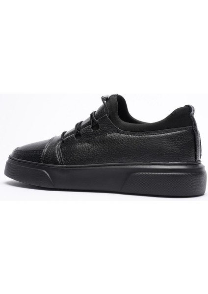 Erkek Hakiki Deri Lastik Detaylı Streçli Sneaker Siyah Enzo fırsatları