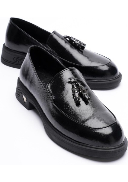 Kadın Rugan Loafer Püsküllü Siyah Riva