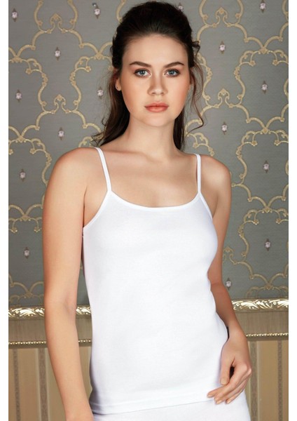 Bicomi Likralı Pamuklu Ip Askılı Beyaz Atlet