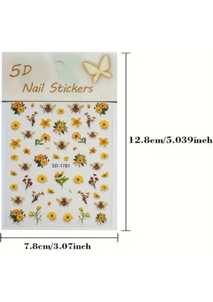 Kabartmalı Arı ve Çiçek Tırnak Süsleme Stickerı Nail Art Süslemeleri modelleri