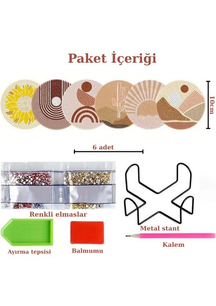 6’lı Geometrik & Doğa Temalı Dıy Elmas Boyama Bardak Altlığı Seti (Stant Dahil) fırsatları