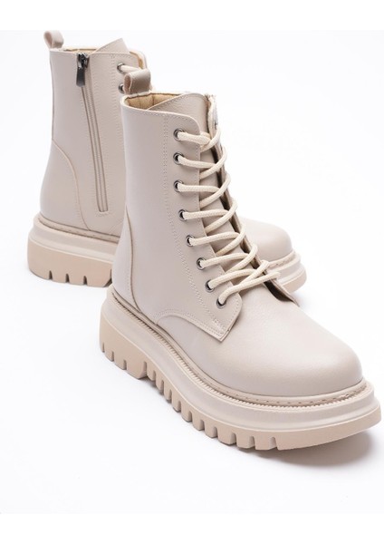 Kadın Deri Bot Fermuarlı Bej Nexa