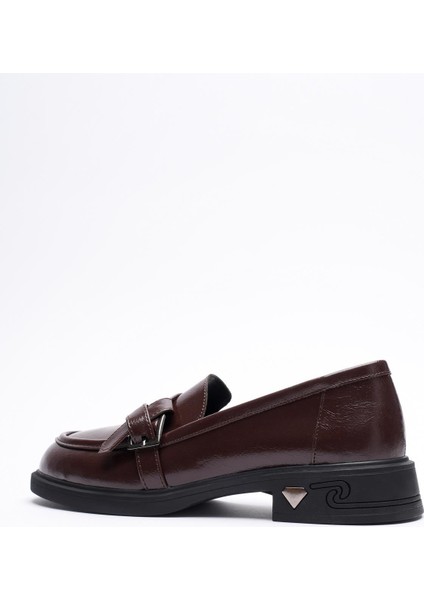 Kadın Rugan Loafer Platin Tokalı Kahve Elor fırsatları