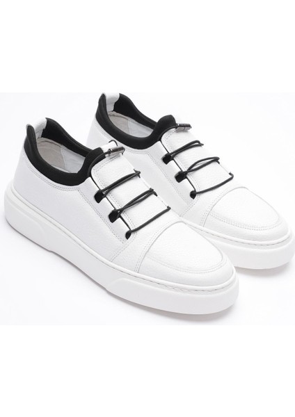 Erkek Hakiki Deri Lastik Detaylı Streçli Sneaker Beyaz Enzo fiyatları