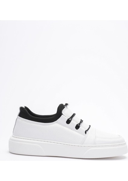 Erkek Hakiki Deri Lastik Detaylı Streçli Sneaker Beyaz Enzo modelleri