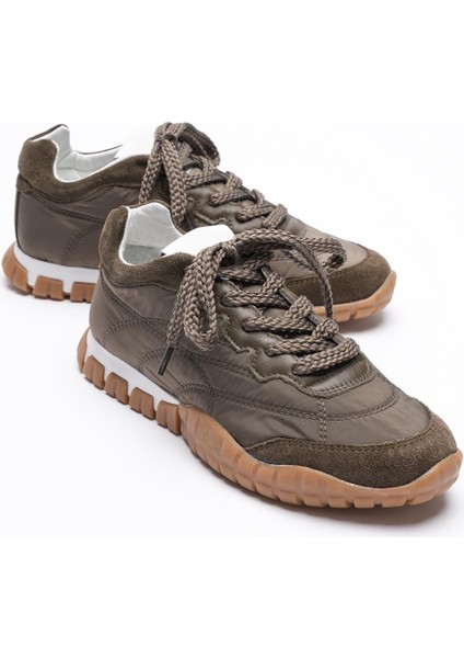 Kadın Hakiki Süet Bağcıklı Krep Tabanlı Anorak Detaylı Sneaker Yeşil Minu