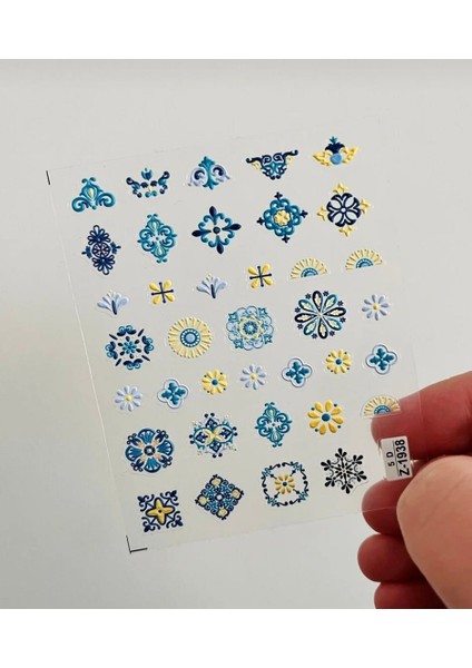Bohemya Mavi Çiçekli Tırnak Süsleme Stickerı Nail Art Süslemeleri fiyatları