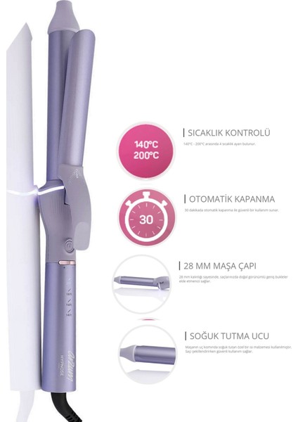 28MM Turmalin Seramik Saç Maşası, Parlak ve Güçlü Bukleler Için Ideal modelleri