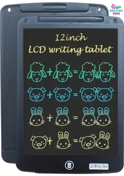 12 Inch Renkli Yazan LCD Dijital Çocuk Tablet Yazı Tahtası Silinebilir Grafik Çizim Tableti Siyah