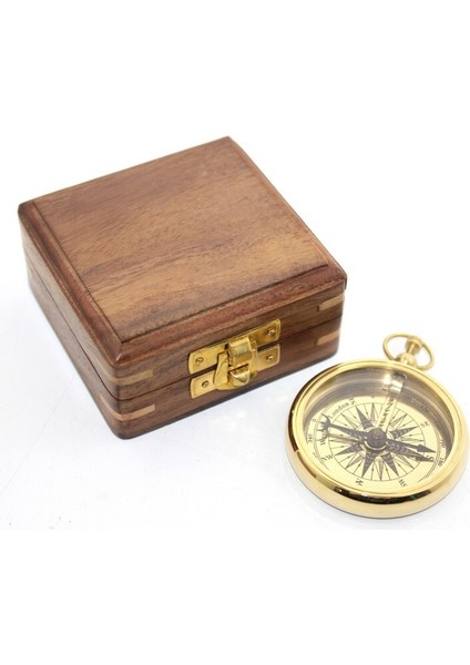 Ahşap Kutulu Pirinç Pusula Model 3