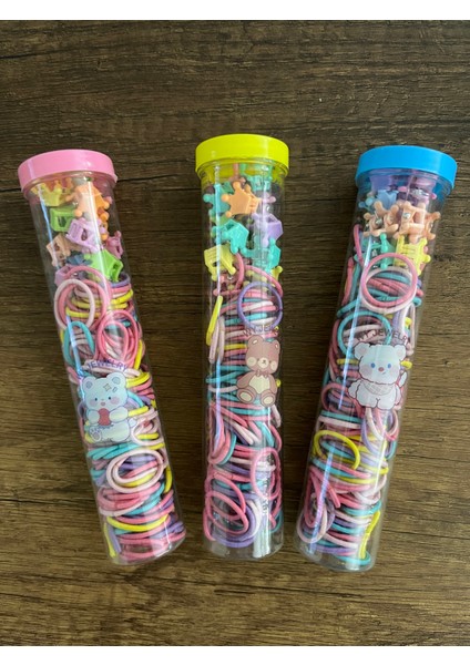 1 Paket Bebek Çocuk Kutulu Renkli Ince Lastik Mandal Havlu Saç Boncuğu Toka Seti Y2K Kpop Kore