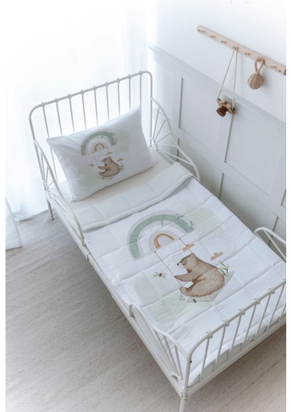 Organik Baskılı Bebek Boy (100X150) Yorgan Seti - Royal Series - Welcome Baby Bear