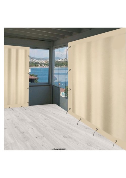 Balkon Perdesi Brandası Bağcıklı Ölçü Seçenekli Düz Krem fiyatları