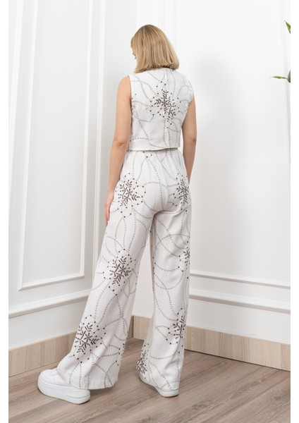 Spagetti Biritli Yelek Keten Kumaş Bol Paça Pantolon Takım 1232 fiyatları