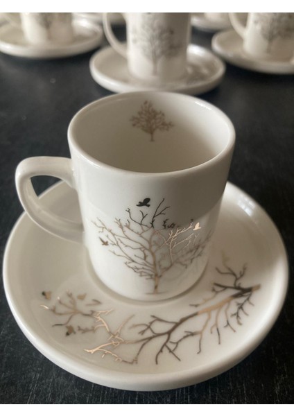 Yaşam Ağacı Altın Yaldızlı Porselen Hediyelik Fincan Takımı 100 ml Yeni Ürün 2'li 4'lü 6'lı 8'li 10'lu Seçeneklerle modelleri