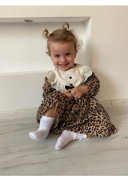 Leopar Desenli Kadife Elbise