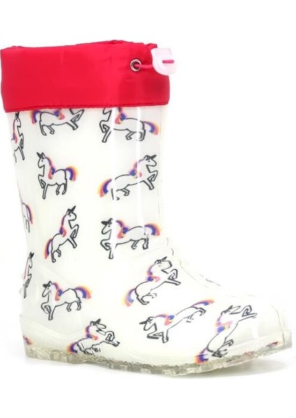 Pvc Peluşlu Çocuk Yağmur Çizme Beyaz - Pembe