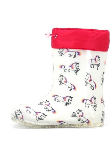 Pvc Peluşlu Çocuk Yağmur Çizme Beyaz - Pembe fiyatları