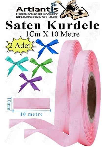 Açık Pembe Kurdele Saten 1 cm 10 Metre 1 Adet Saten Kurdela Parlak Hediye ve Süsleme Şeridi Süs Paketleme Çiçek Saç El