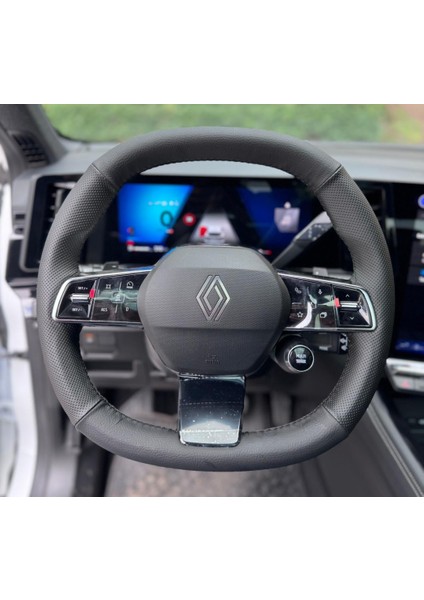 Dikişli Direksiyon Kılıfı Siyah Deri Noktalı Deri Siyah Dikişli Renault Austral Için