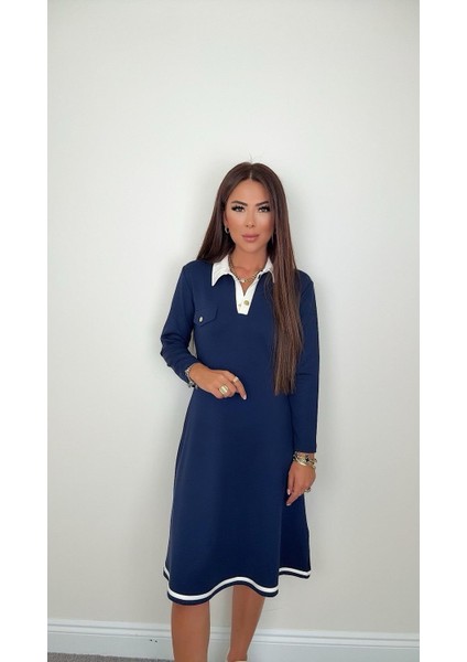 Şans Life Kadın Etek Ucu Biyeli Polo Yaka Uzun Kollu Midi Boy Örme Elbise fiyatları