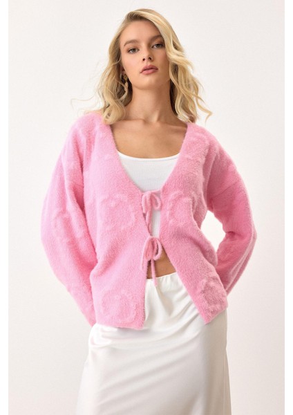 Soft Pembe Hırka Önden Bağlamalı Yeni