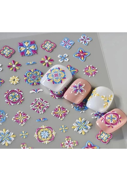 5d Kabartmalı Bohem Tırnak Süsleme Stickerı 0480 Nail Art Süslemeleri modelleri
