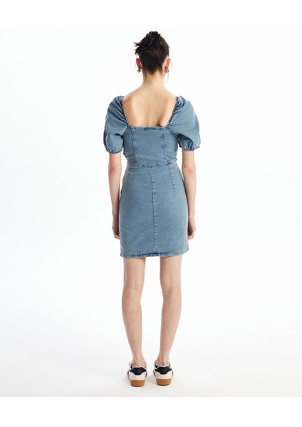 Yeni Sezon Kare Yaka Kadin Jean Elbise - S48291Z8 modelleri