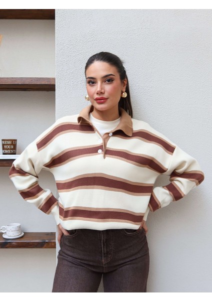 Polo Yaka Şeritli Triko Kazak fiyatları