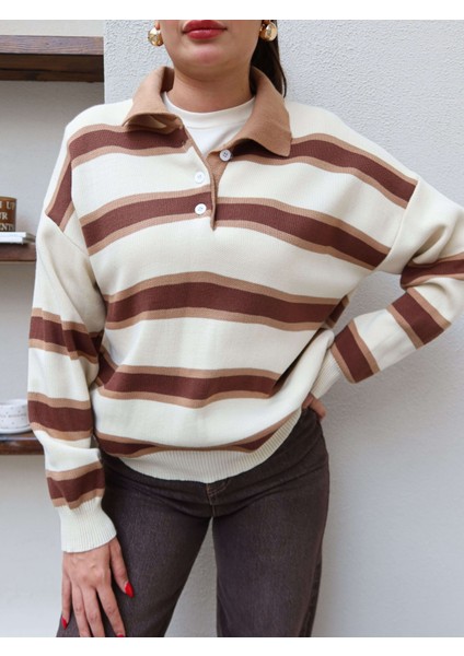 Polo Yaka Şeritli Triko Kazak modelleri
