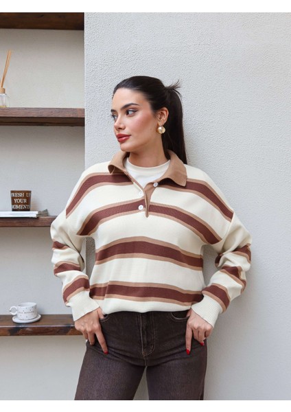 Polo Yaka Şeritli Triko Kazak fırsatları