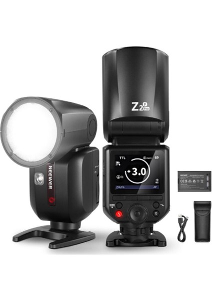 Z2PRO-F Fujifilm Uyumlu 76W Yuvarlak Kafa Akülü Tepe Flaşı