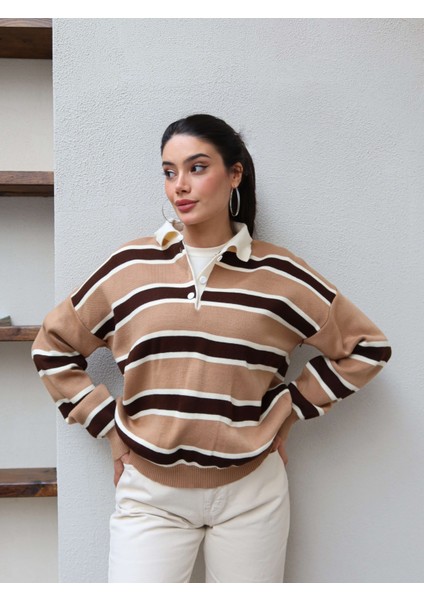 Polo Yaka Şeritli Triko Kazak fiyatları