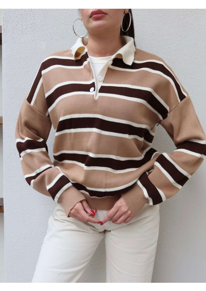Polo Yaka Şeritli Triko Kazak modelleri