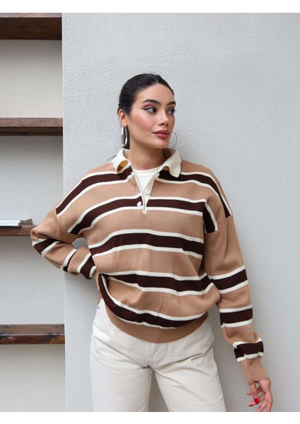 Polo Yaka Şeritli Triko Kazak fırsatları