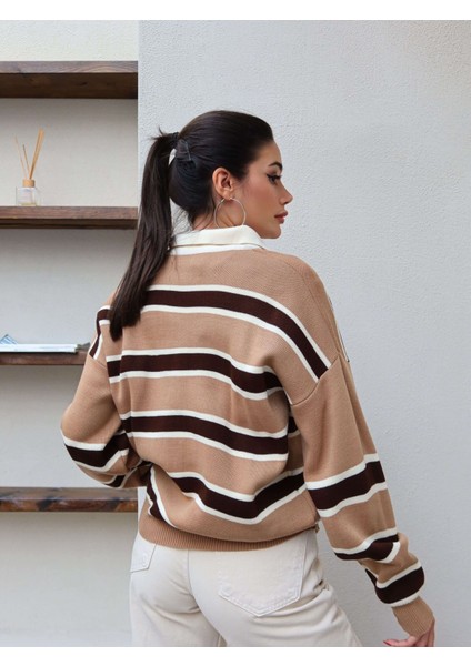 Polo Yaka Şeritli Triko Kazak indirimleri