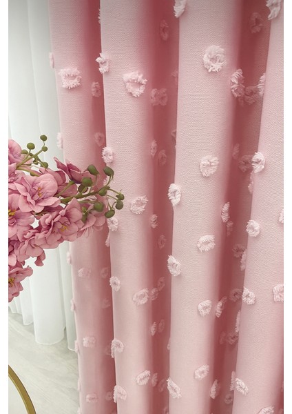 Püsküllü Şeker Pembe Keten Fon 1 / 3 Sık Pileli Fon, Perde, Tül, ( Tek Kanat ) fiyatları