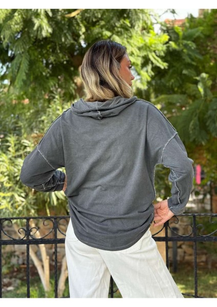 NC8533C Italyan Joy Taşlı Kapüşonlu Coton Sweatshirt Gri indirimleri