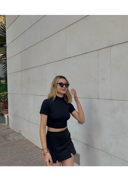 24 Grup Siyah Mini Yırtmaçlı Şort Etek fiyatları