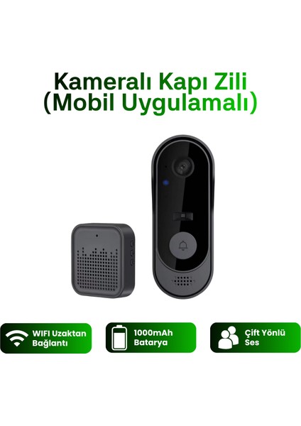 Wifi Kameralı Kapı Zili Akıllı Görüntü Uzaktan Kontrollü Kablosuz 1080P 170° Görüş Güvenlik kamerası