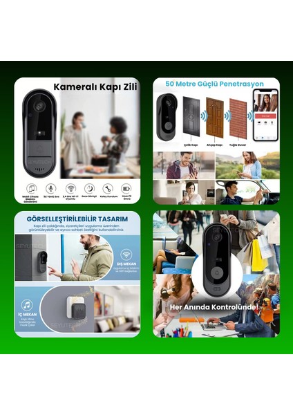 Wifi Kameralı Kapı Zili Akıllı Görüntü Uzaktan Kontrollü Kablosuz 1080P 170° Görüş Güvenlik kamerası fırsatları