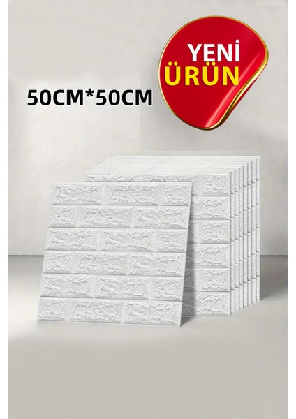 50X50CM Kendinden Yapışkanlı Duvar Kağıdı Esnek Köpük Paneli 3D Boyutlu Tuğla Desen Beyaz 0,25 M²