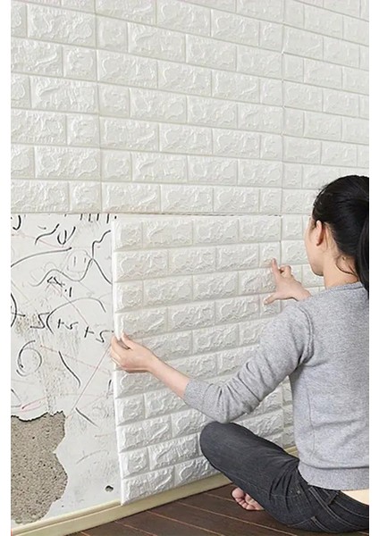 50X50CM Kendinden Yapışkanlı Duvar Kağıdı Esnek Köpük Paneli 3D Boyutlu Tuğla Desen Beyaz 0,25 M² modelleri