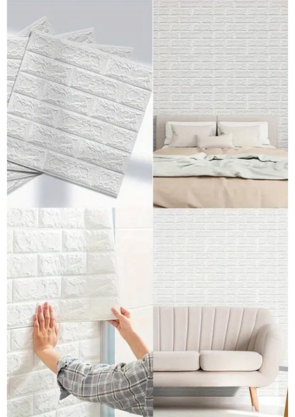 50X50CM Kendinden Yapışkanlı Duvar Kağıdı Esnek Köpük Paneli 3D Boyutlu Tuğla Desen Beyaz 0,25 M²