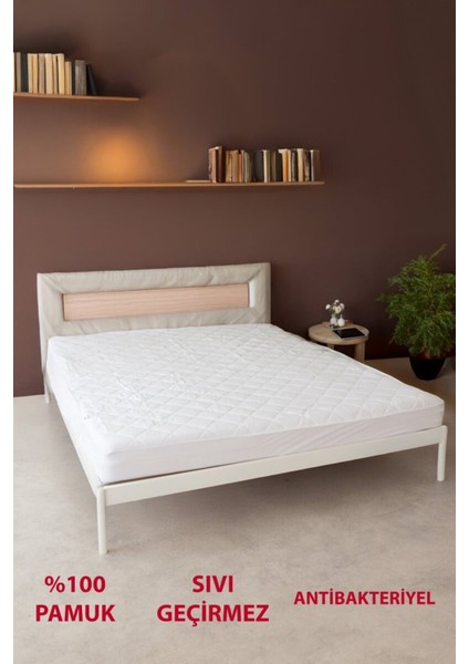 %100 Pamuk Kapitone Fitted Full Kenar Sıvı Geçirmez Yatak Koruyucu Alez Tek-Çift Kişilik-Beyaz