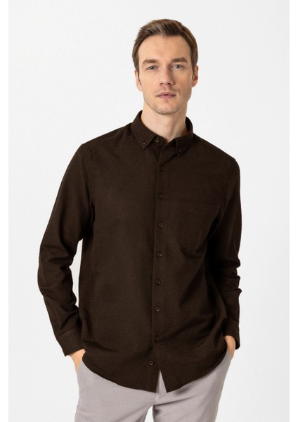 Bol Kesim Cepli Bej Düz Flanel Kışlık Erkek Gömlek